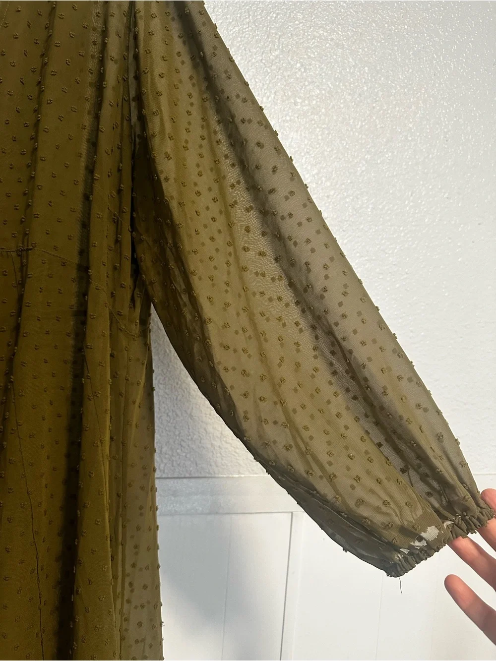 Sheer Olive Green Textured Midi Dress 2X - Picture 4 of 5